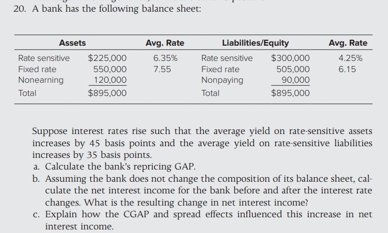 Solved 20. A Bank Has The Following Balance Sheet: Suppose | Chegg.com