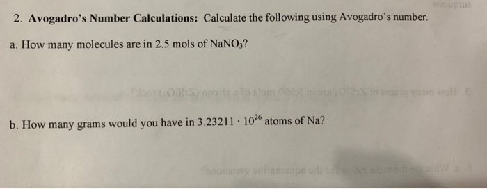 Solved 2. Avogadro's Number Calculations: Calculate the | Chegg.com
