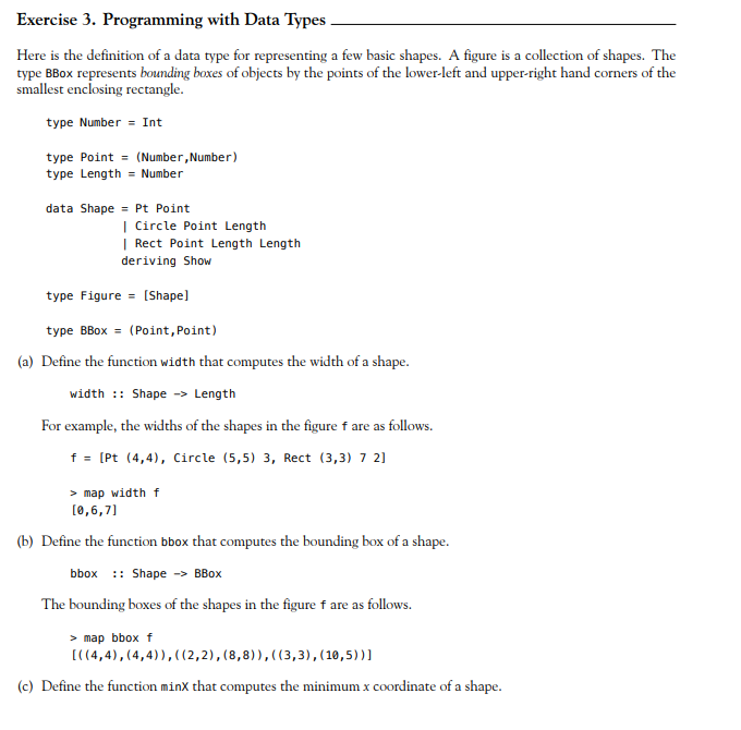 Exercise 3. Programming with Data Types Here is the | Chegg.com