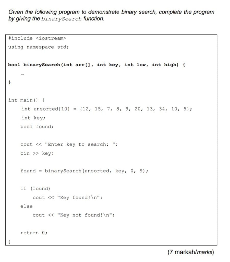 Solved Given the following program to demonstrate binary | Chegg.com