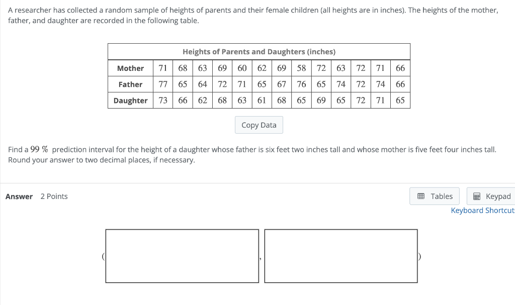 Solved A researcher has collected a random sample of heights