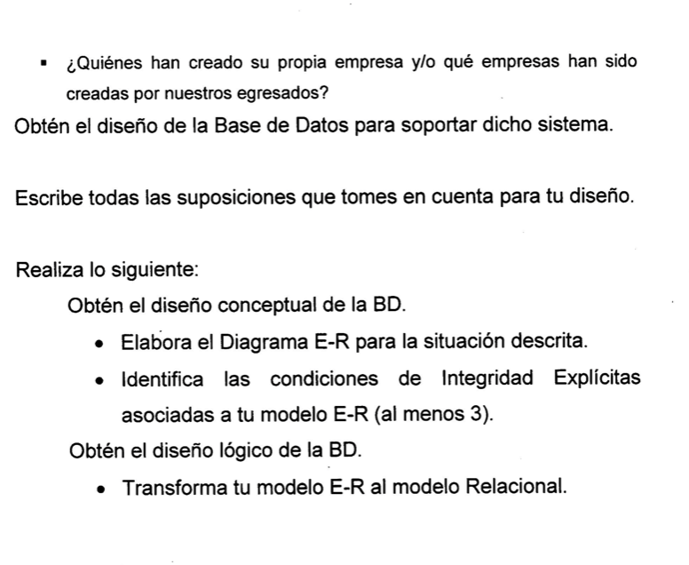 - ¿Quiénes han creado su propia empresa y/o qué empresas han sido creadas por nuestros egresados? Obtén el diseño de la Base