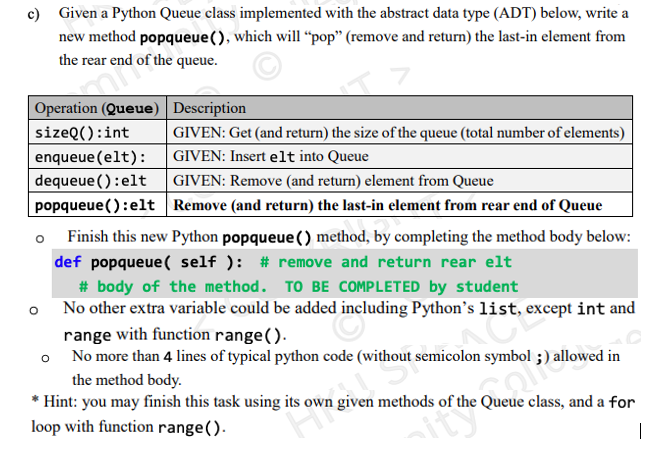 Solved a) Given a typical Queue q with elements [E,D,C,B,A] | Chegg.com