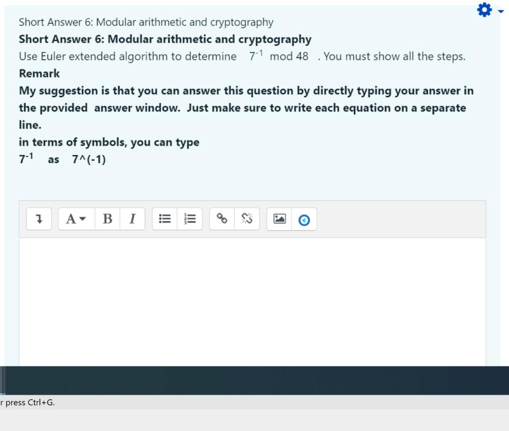 Solved Short Answer 6: Modular Arithmetic And Cryptography | Chegg.com