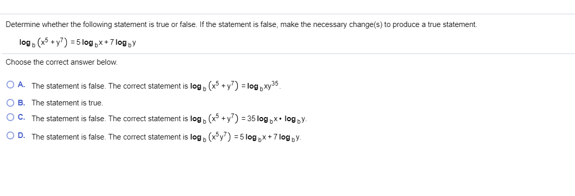 Solved Determine whether the following statement is true or | Chegg.com