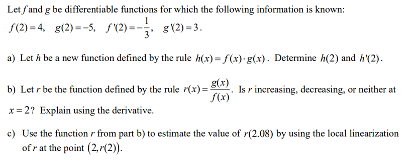 Solved Let F And G Be Differentiable Functions For Which Chegg Com