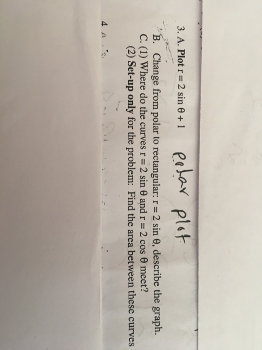 Solved A. Plot r = 2 sin theta + 1 B. Change from polar to | Chegg.com