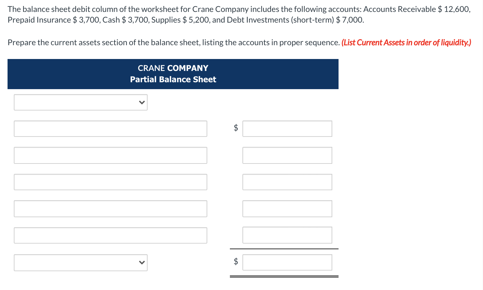 Solved The balance sheet debit column of the worksheet for