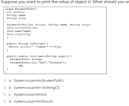 Solved Suppose you want to print the value of object sl. | Chegg.com