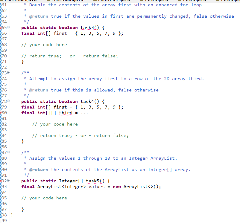 Solved Complete the five methods named task1 through task5 | Chegg.com