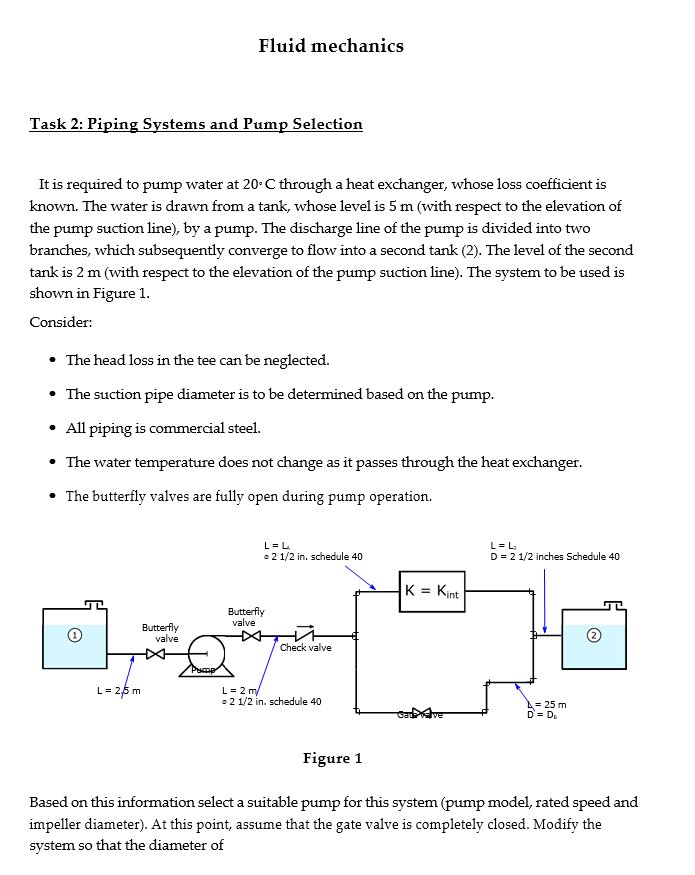 Solved Fluid Mechanics Task 2: Piping Systems And Pump | Chegg.com