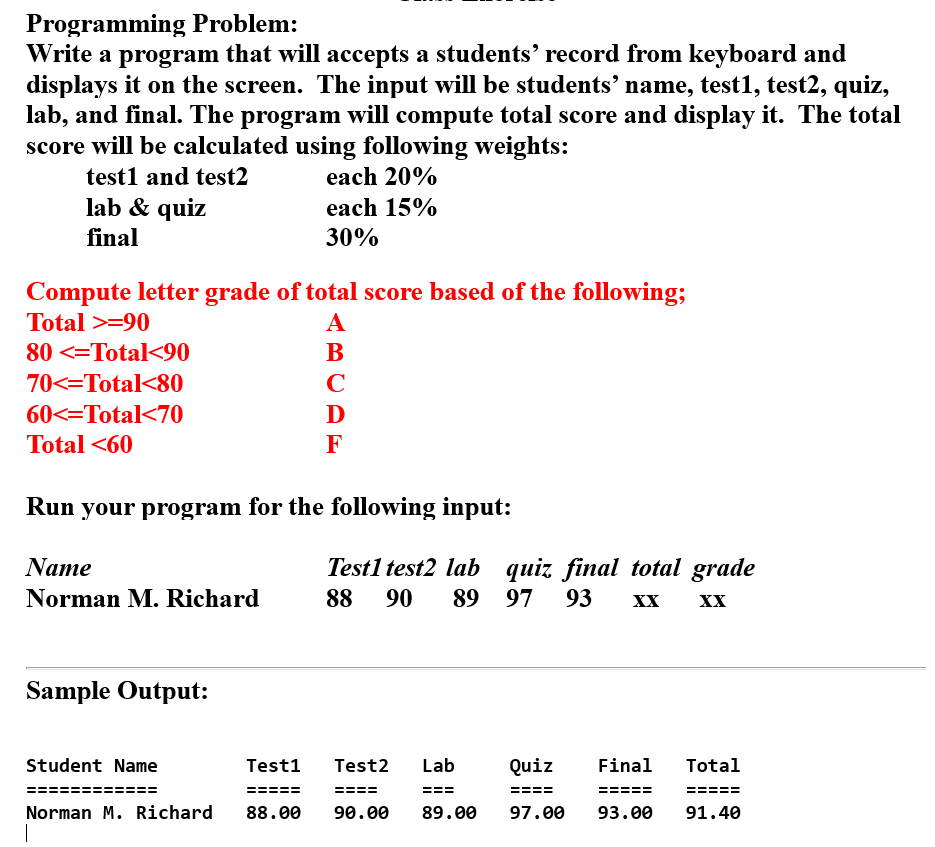 Solved Programming Problem: Write a program that will | Chegg.com