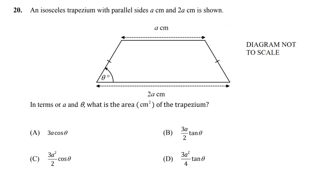 Solved 20. An isosceles trapezium with parallel sides a cm | Chegg.com