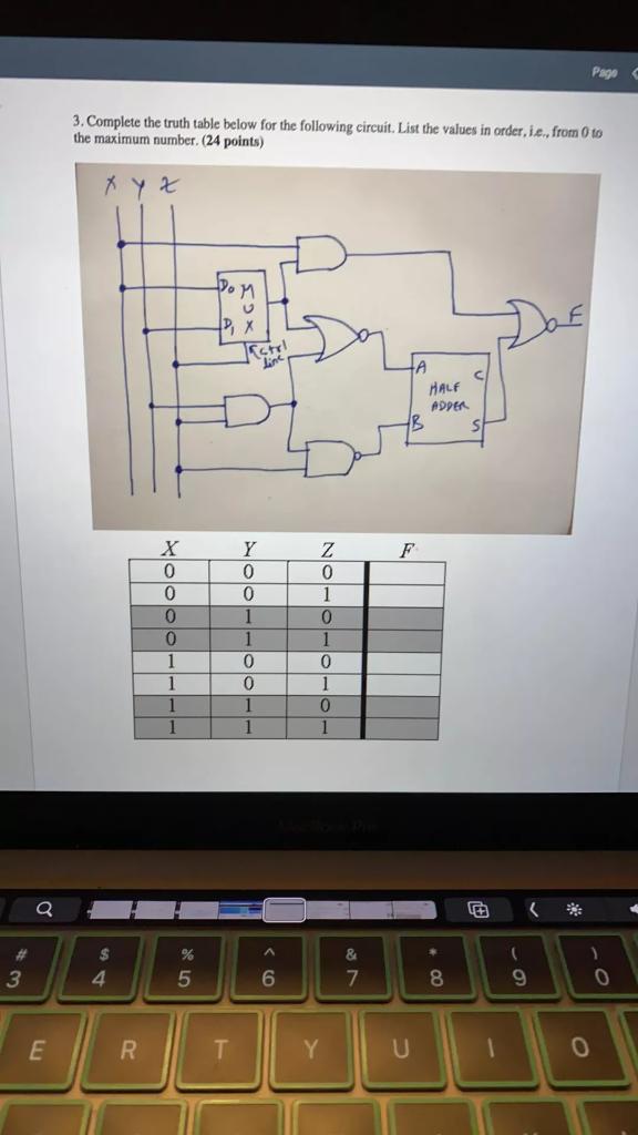 Solved Page 3. Complete the truth table below for the | Chegg.com