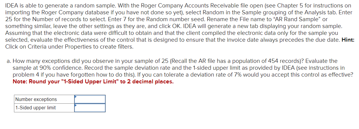 IDEA is able to generate a random sample. With the | Chegg.com