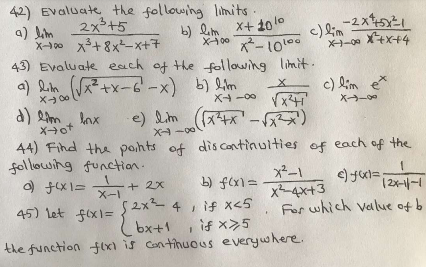 Solved 42 Evaluate The Following Limits A 7431