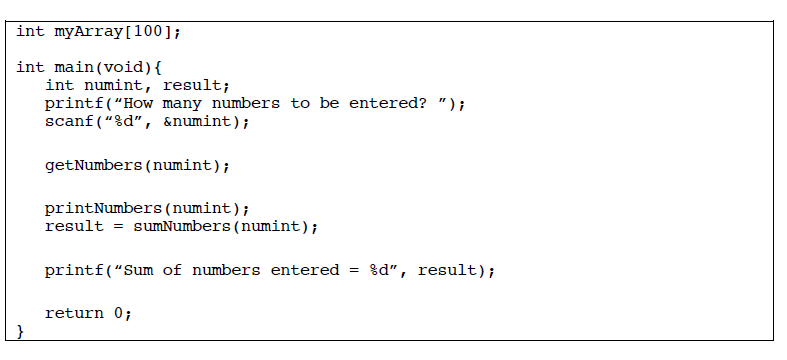 Solved The C program below uses THREE (3) functions: | Chegg.com