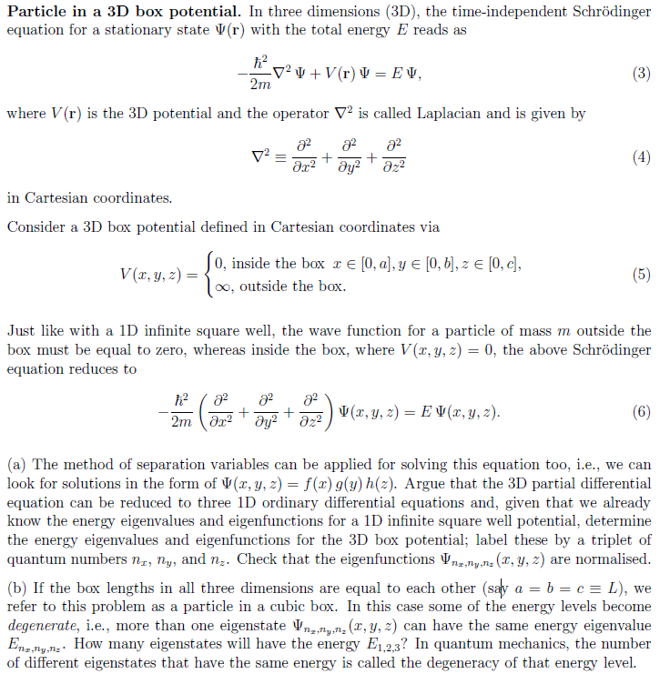 Solved Particle In A 3d Box Potential In Three Dimension Chegg Com