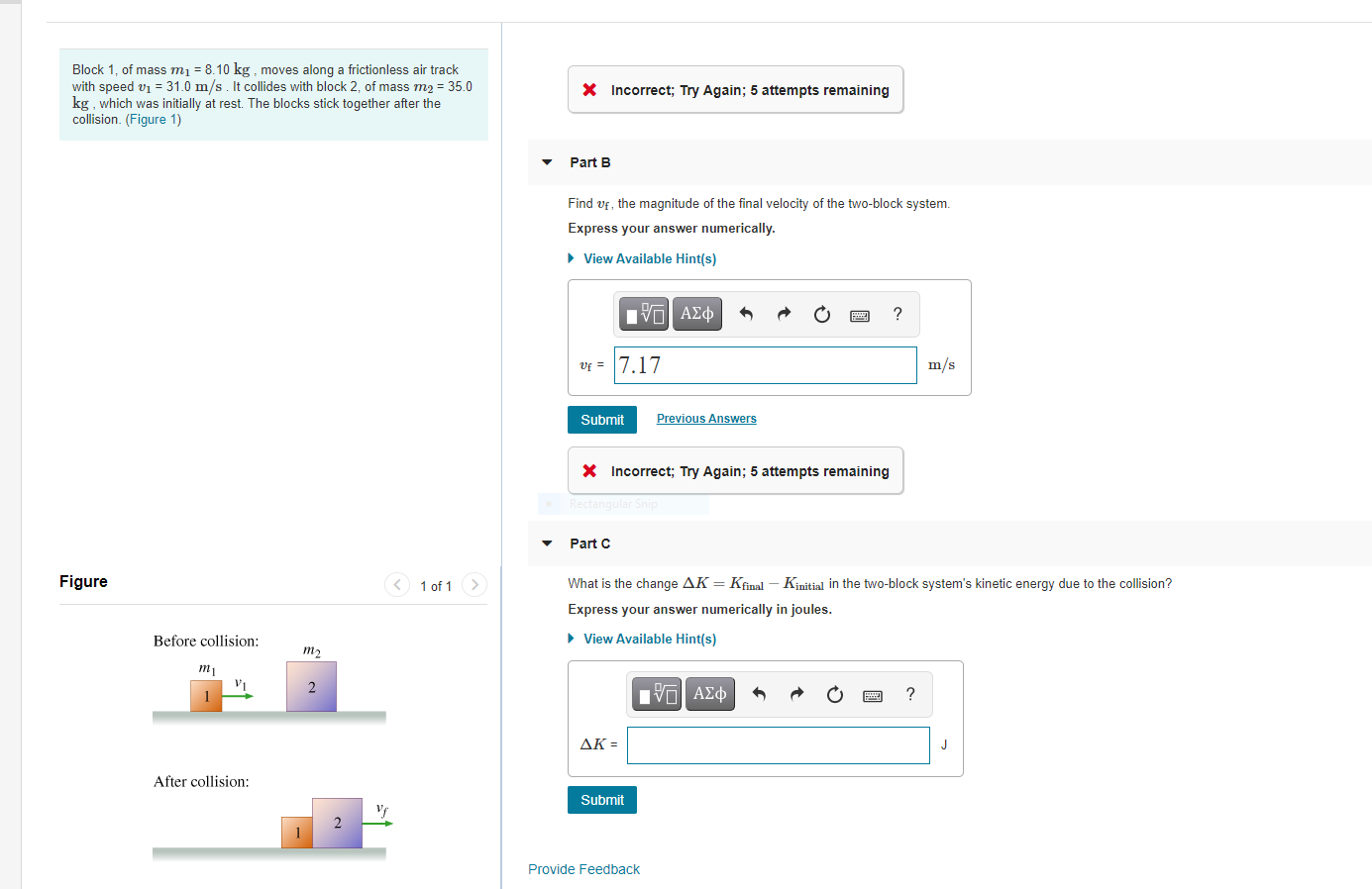 Solved Block 1 Of Mass M1 8 10 Kg Moves Along A