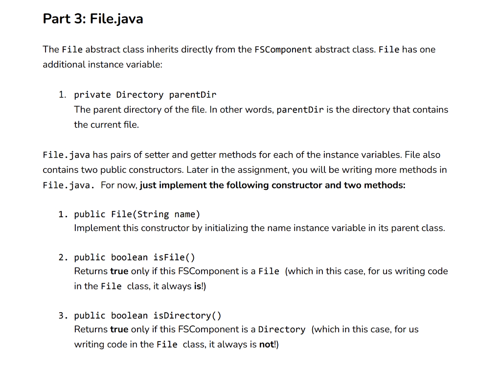 Solved Part 3: File.java The File abstract class inherits | Chegg.com