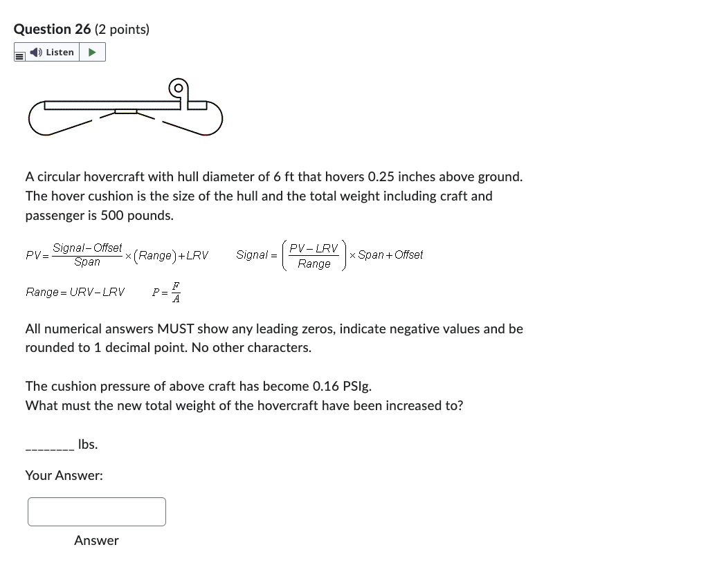 Solved A circular hovercraft with hull diameter of 6ft that | Chegg.com