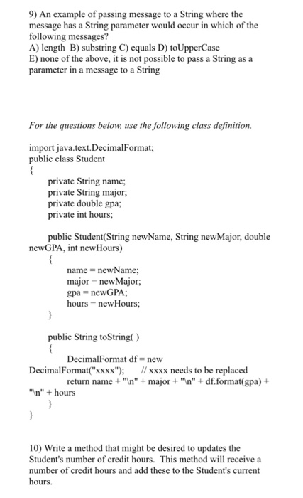 Solved 9) An example of passing message to a String where | Chegg.com