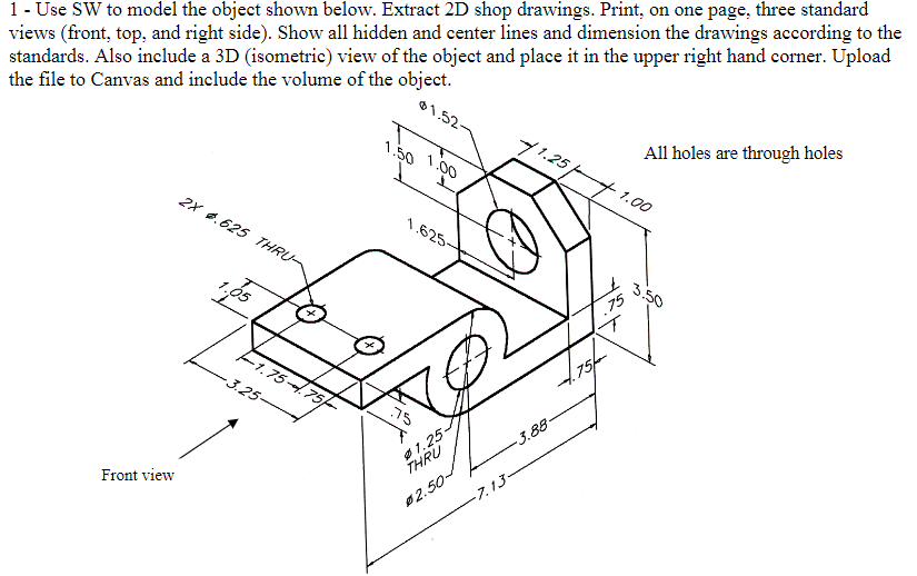 Solved 1 - Use SW to model the object shown below. Extract | Chegg.com