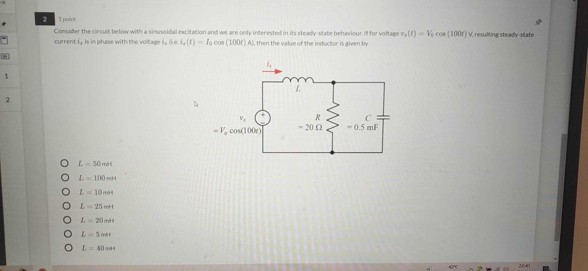 Solved Time Remaining > 1 point Consider the circuit below | Chegg.com