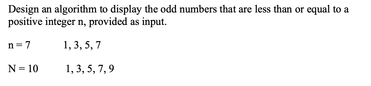 Solved Design an algorithm to display the odd numbers that | Chegg.com