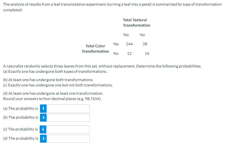 Solved The Analysis Of Results From A Leaf Transmutation | Chegg.com