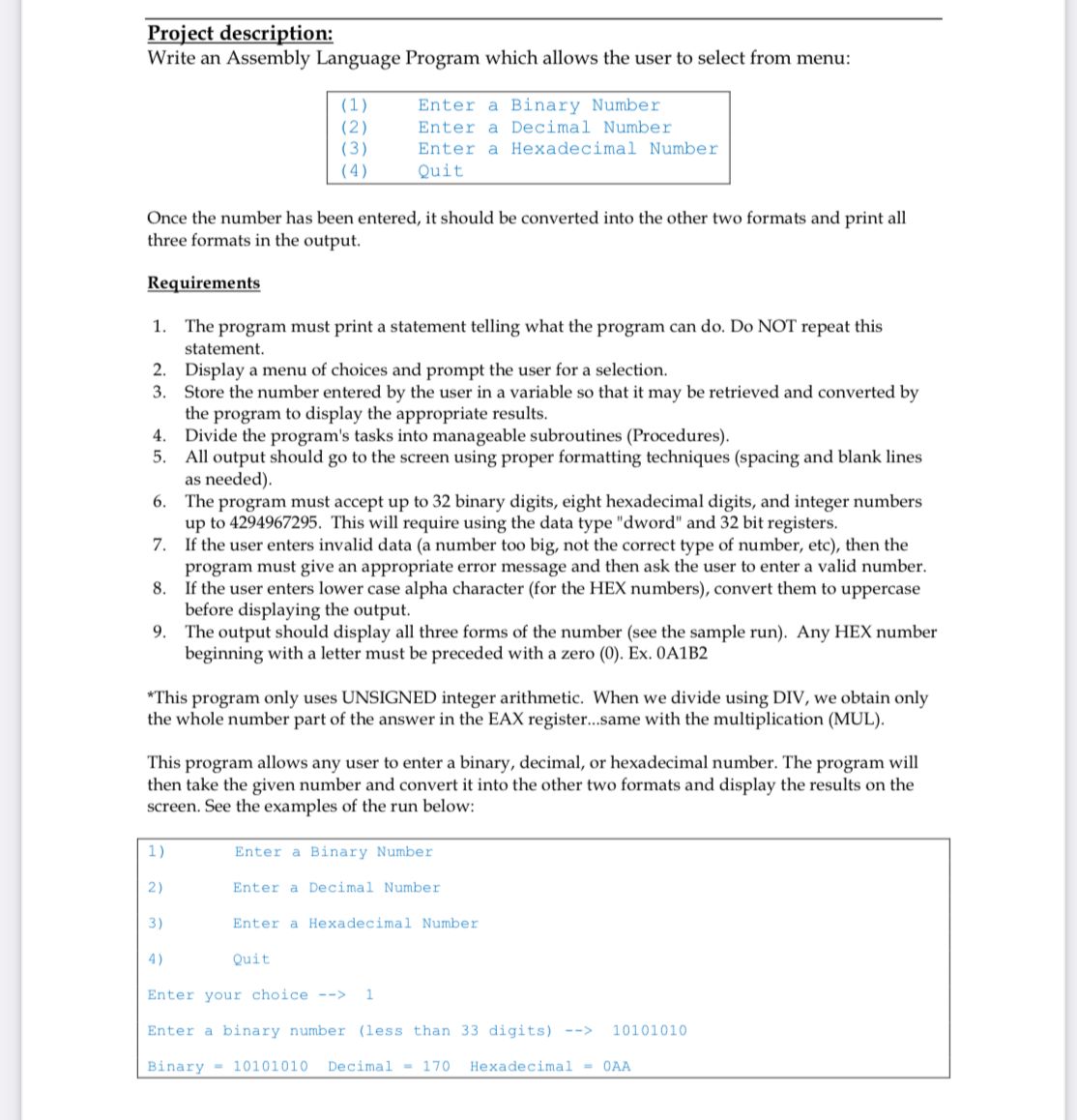 Solved Project description: Write an Assembly Language | Chegg.com