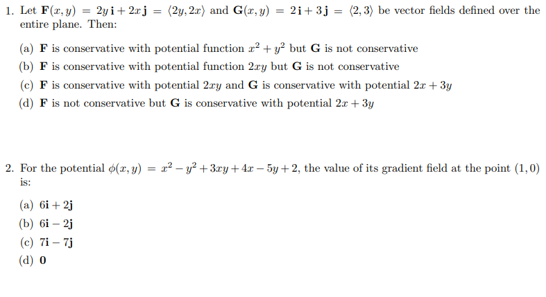 Solved 1 Let F X Y 2y I 2x J 2y 2 C And G X Y Chegg Com