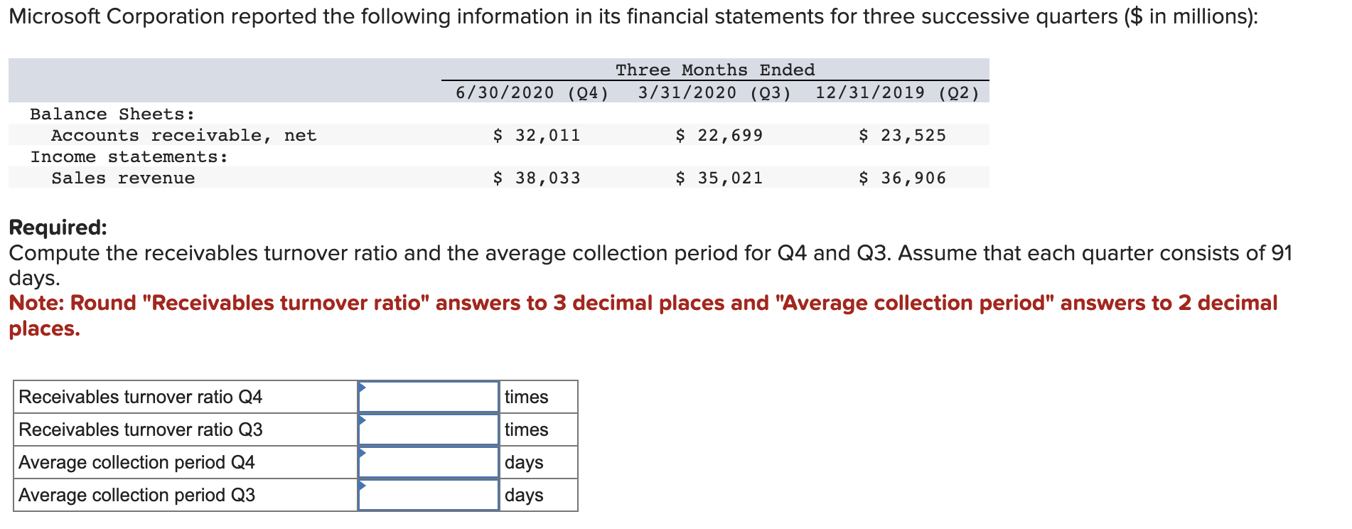 Solved Required: Compute the receivables turnover ratio and | Chegg.com