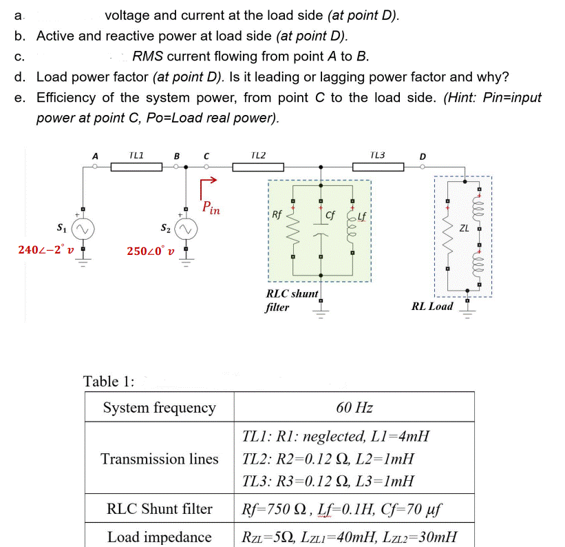 Solved c. a voltage and current at the load side (at point | Chegg.com