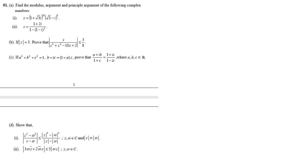 Solved 01. (a). Find the modulus, argument and principle | Chegg.com