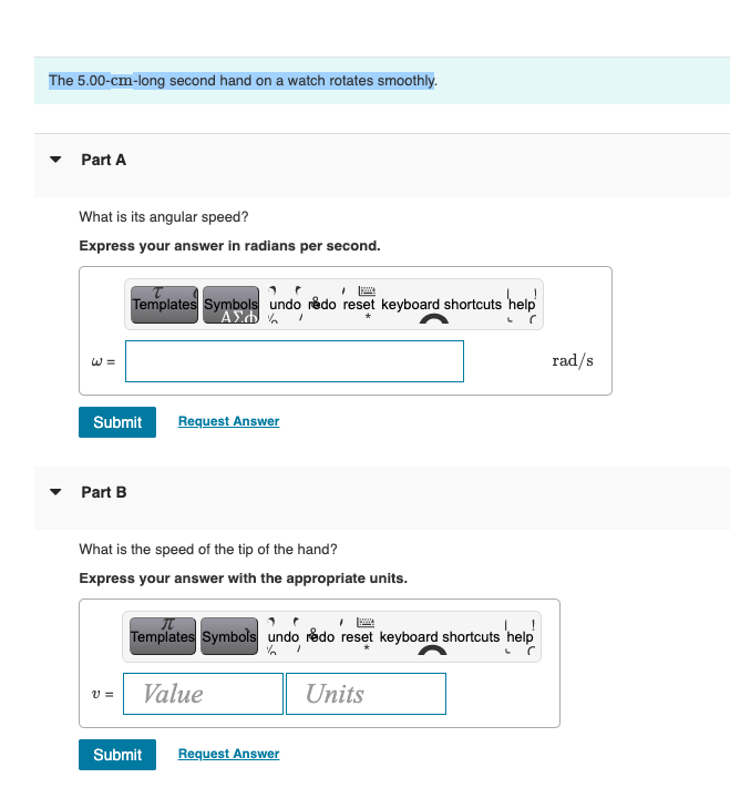 Solved The 5.00cmlong second hand on a watch rotates
