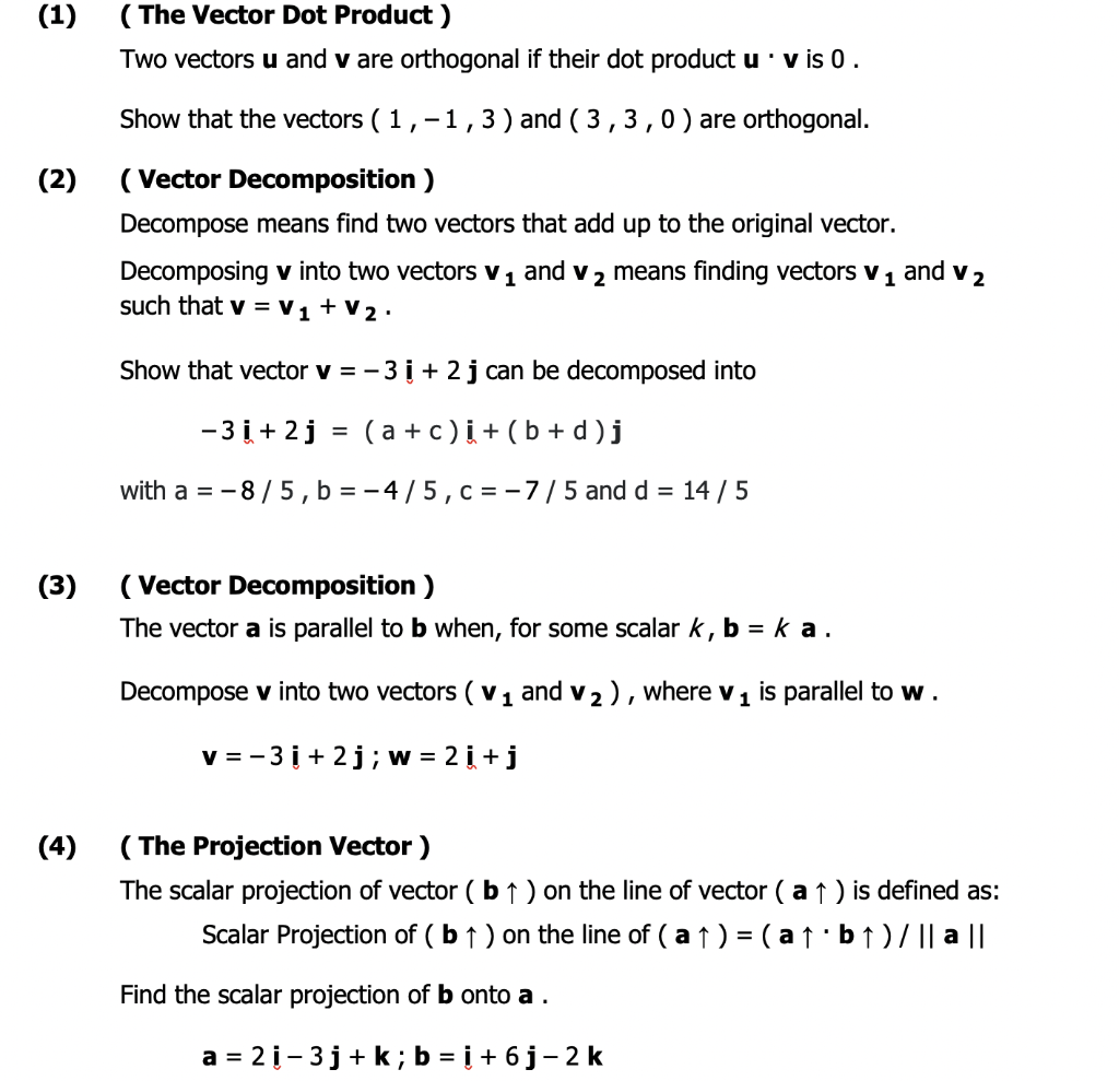 Solved (1) (The Vector Dot Product) Two vectors u and v are