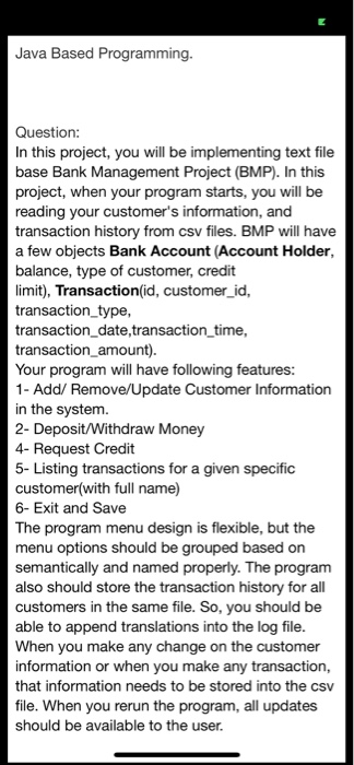 Solved Java Based Programming. Question In this project, you | Chegg.com