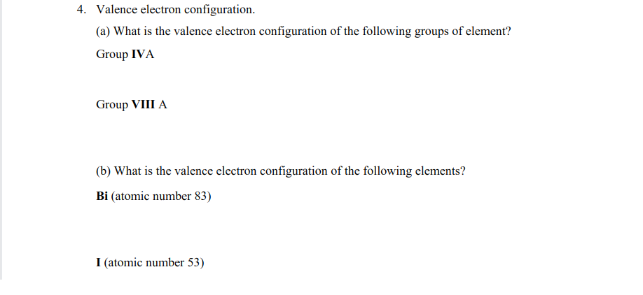 the valence electron configuration of an element with atomic number 23 is