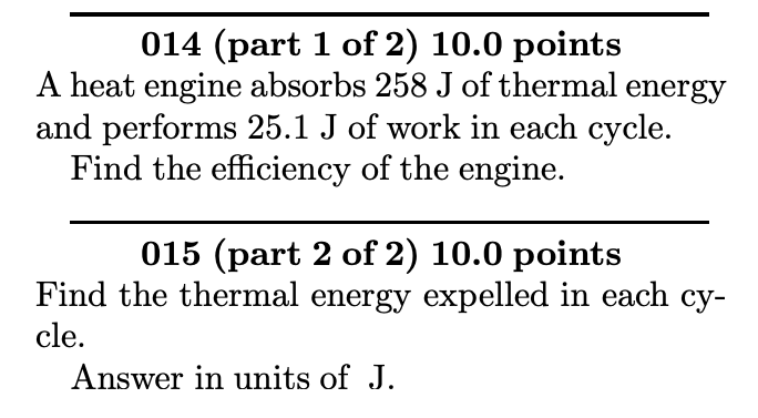 Solved 014 (part 1 Of 2 ) 10.0 Points A Heat Engine Absorbs | Chegg.com