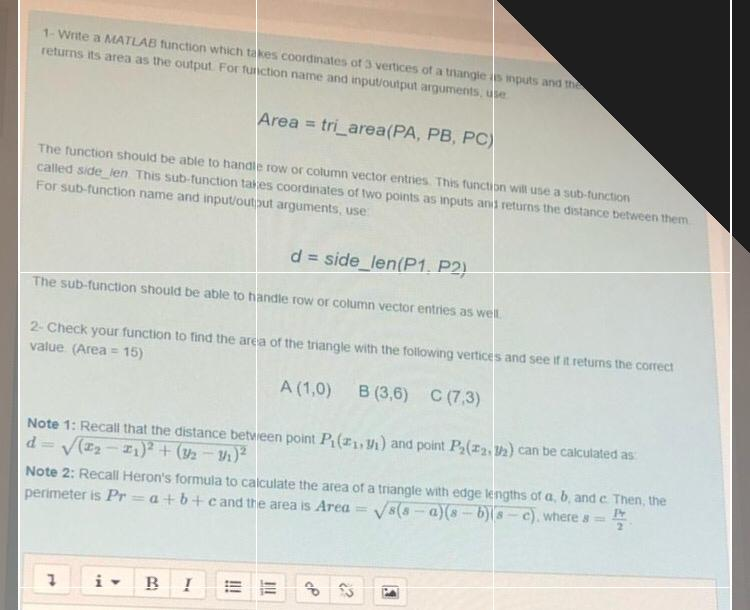 1- Write a MATLAB function which takes coordinates of | Chegg.com