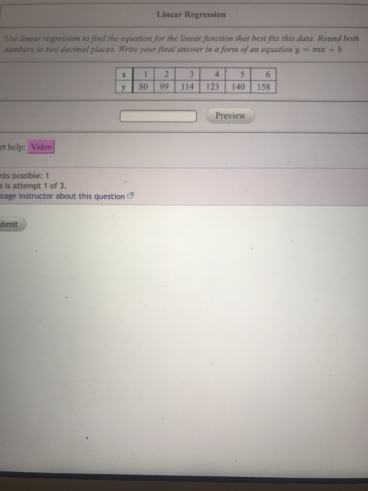 Solved Linear Regression Use linear regression to find the | Chegg.com