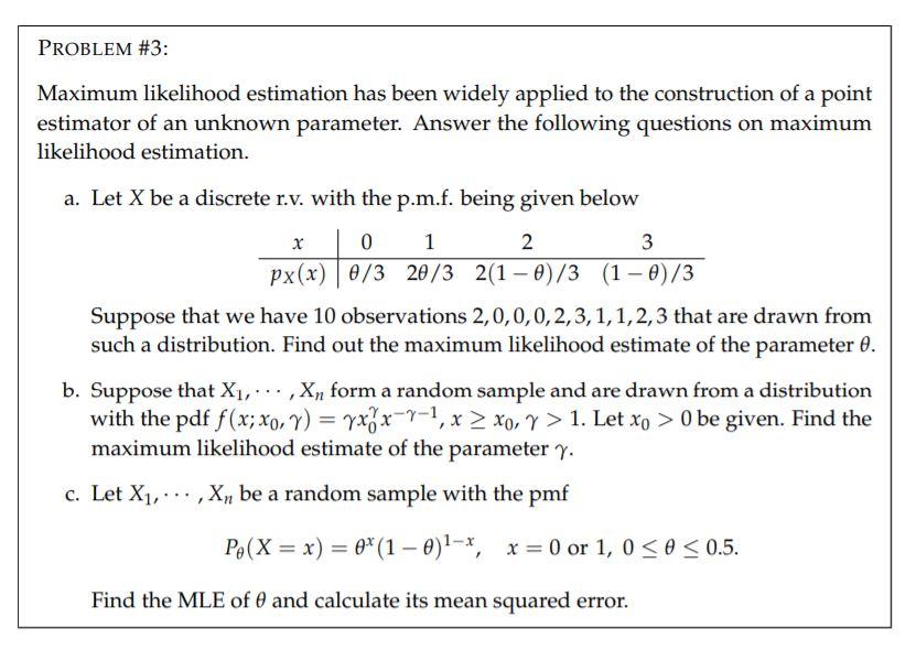 Solved PROBLEM #3: Maximum Likelihood Estimation Has Been | Chegg.com