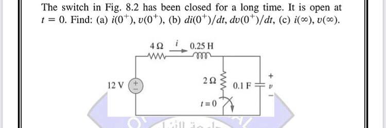Solved The switch in Fig. 8.2 has been closed for a long | Chegg.com
