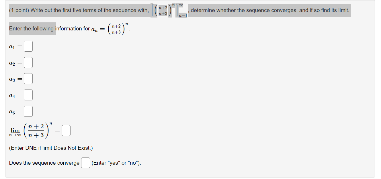 Solved [(1 – 2)"], - (1 point) Write out the first five | Chegg.com