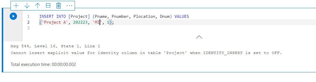 Solved INSERT INTO [Project] (Pname, Pnumber, Plocation, | Chegg.com