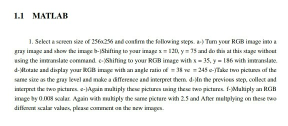 Solved 1.1 MATLAB 1. Select a screen size of 256x256 and | Chegg.com