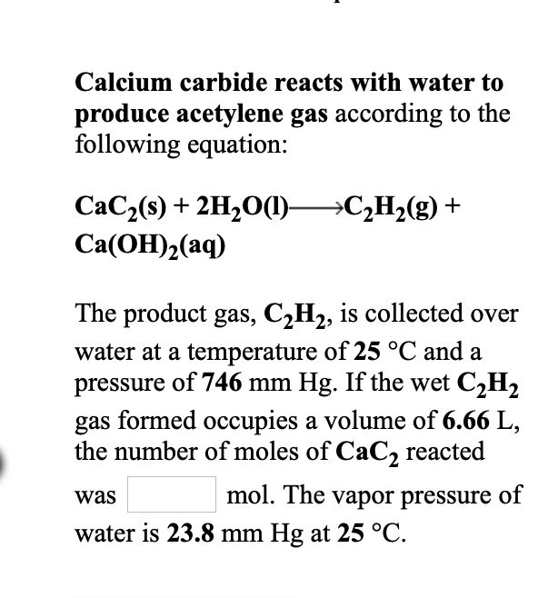 Calcium carbide store and water