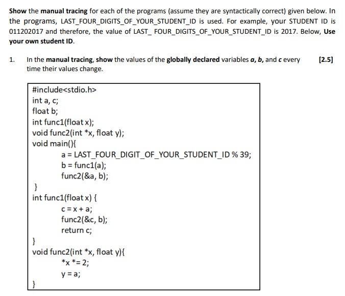Solved Show the manual tracing for each of the programs | Chegg.com