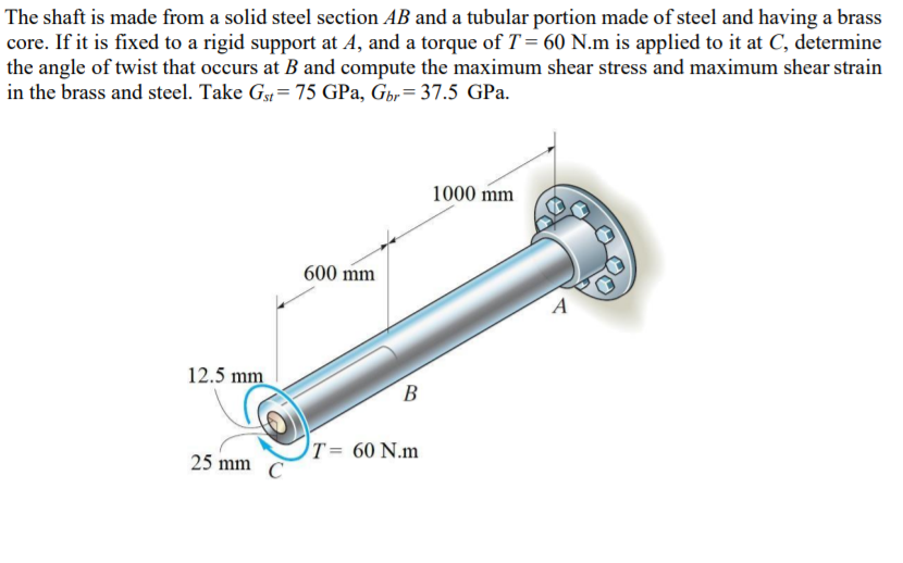 Solved The shaft is made from a solid steel section AB and a | Chegg.com